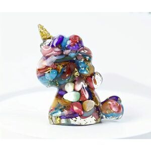 New!  Crushed Genuine Crystal Stone and Resin Unicorn in Multicolor with Gold